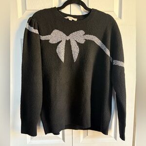 LOFT Black Sweater with Gray Bow Accent